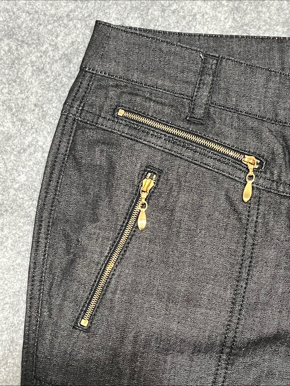 Escada Black Skinny Jeans with Gold Zip Accents - Picture 3 of 5